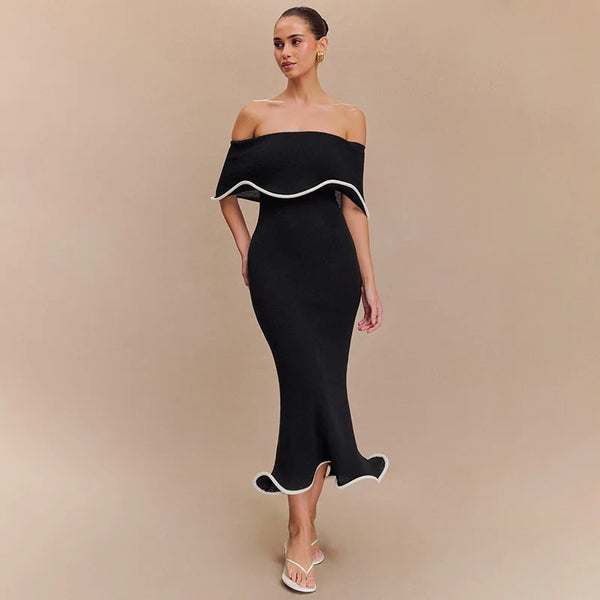 Elegant Ruffles Short Sleeve Bodycon Dress for Women Party Dress Summer Patchwork Holiday
